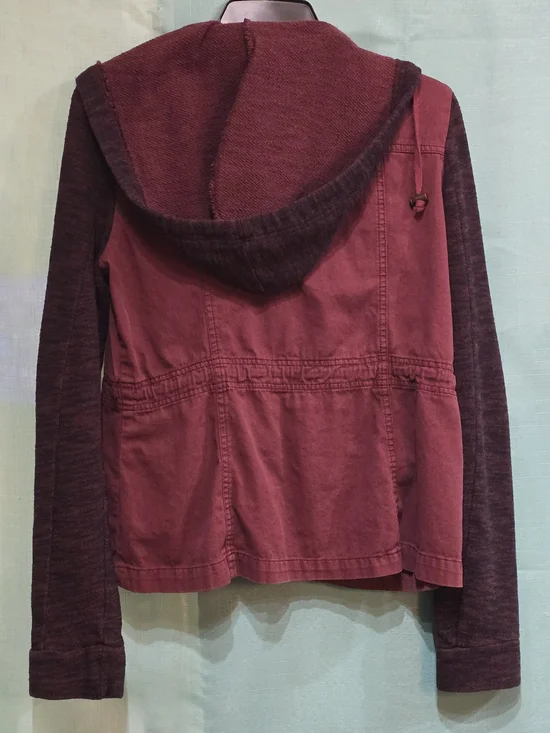 Others Follow Women's Canvas Jacket Maroon Hoodie Knit Sweater Sleeves GUC - Picture 3 of 8